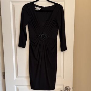 Maggy London Black Long Sleeve Beaded Sheath Dress